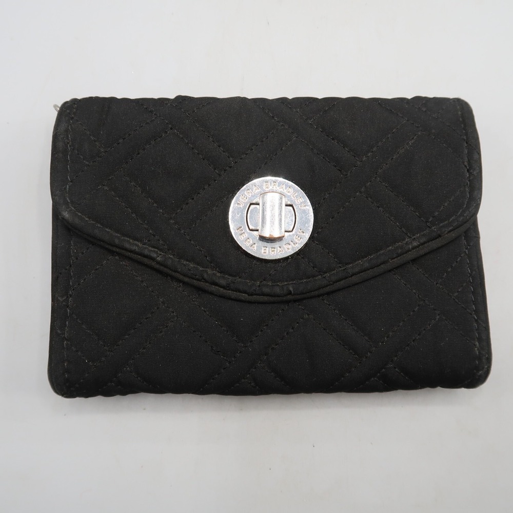Vera Bradley Push Lock Wallet Bifold Quilted Microfiber‎ Classic Black small
